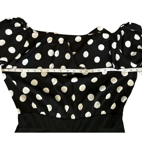 Black & White Polka Dot Off-Shoulder Jumpsuit | Size L | Tall Girl Friendly - Picture 7 of 15